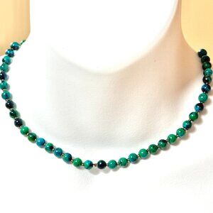 Teal Chrysocolla Short Necklace, Beaded Genuine Gemstone Adjustable Necklace